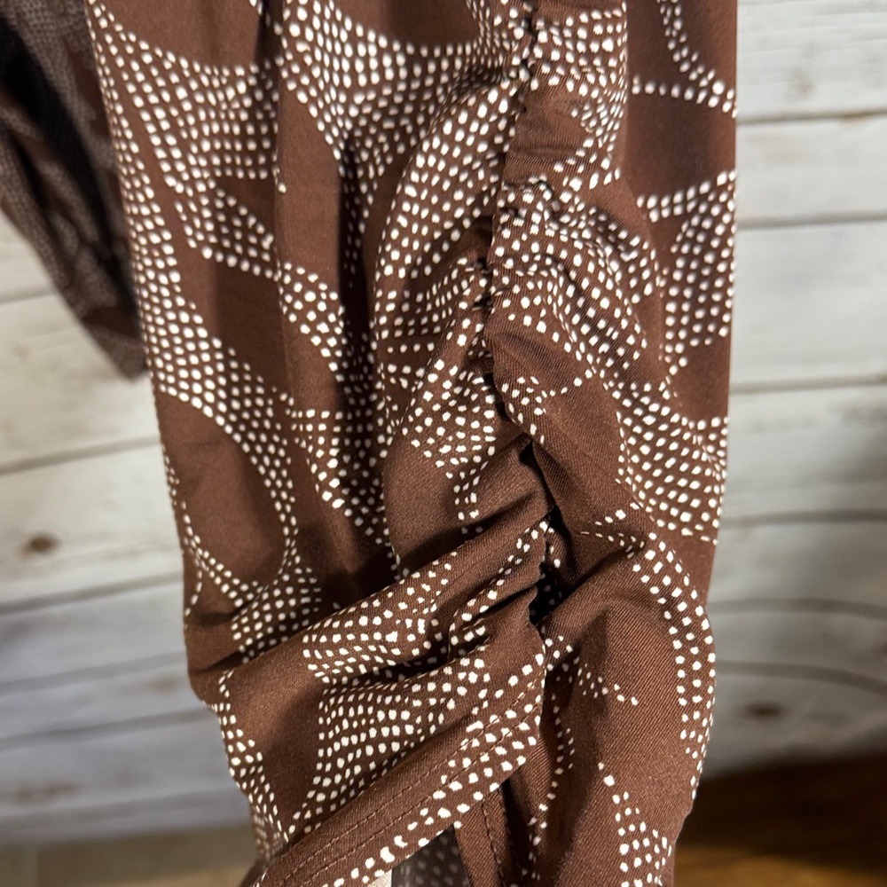 Susan Graver Pants Liquid Knit Brown and White Leaf Patterned Bohemian Ankle 1X - Picture 6 of 14